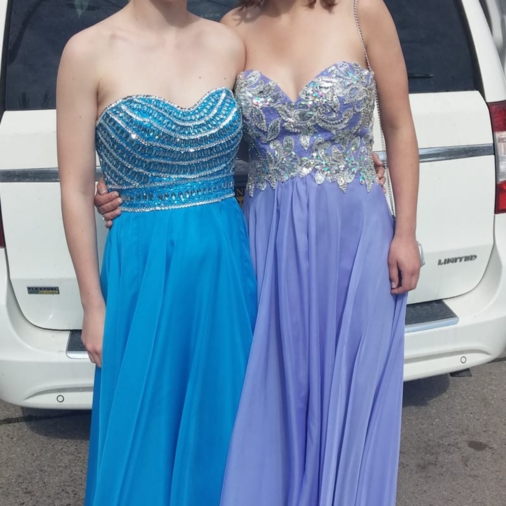 Elegant Strapless Blue and Purple Gowns